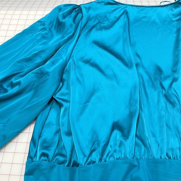 SERGIO HUDSON X TARGET Satin Turquoise Long SLV Surplice Front Bodysuit  SZ 4X - Picture 9 of 16